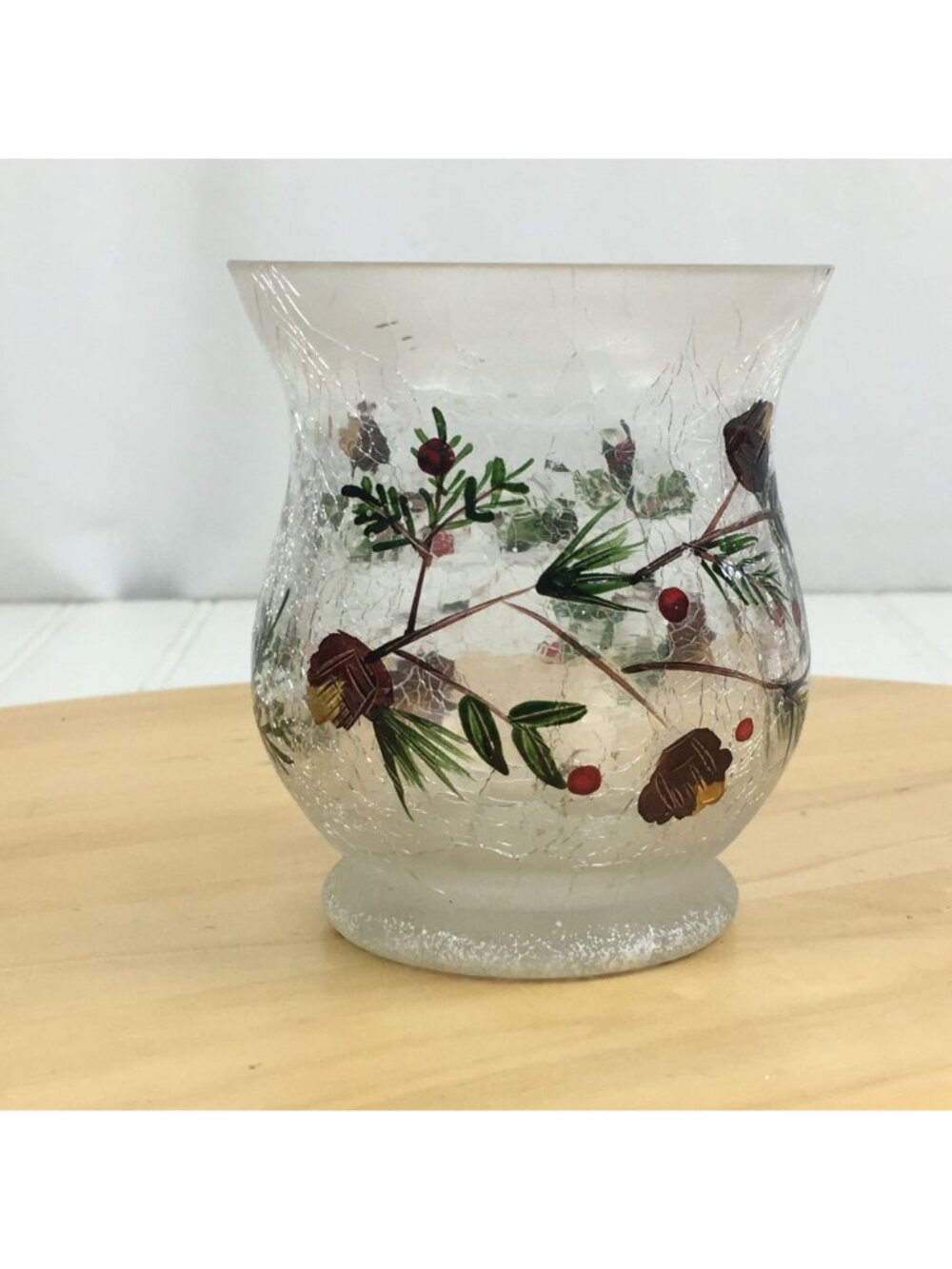 Yankee Candle Pinecone Crackle Glass Hurricane Votive Candle Holder 3.5"